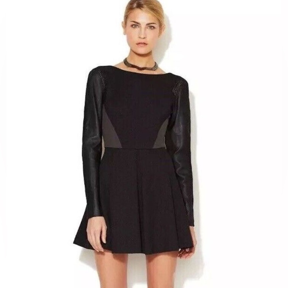 Anthro Stella & Jamie Rio Leather Sleeve Mix Media Mini Dress S Whimsigoth